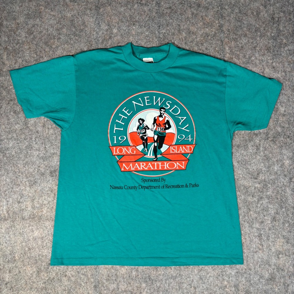 Vintage Long Island Marathon Running T-Shirt Mens L 1994 90s USA Single Stitch